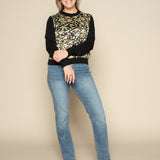 Contrast Floral Long Sleeve Top