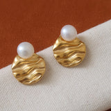 Laurelle 18K Textured Pearl Stud Earrings