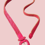 Woven Faux Leather Belt Fuchsia-Round Buckle