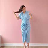 Tori Blue Tie Front Midi Dress