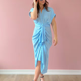 Tori Blue Tie Front Midi Dress