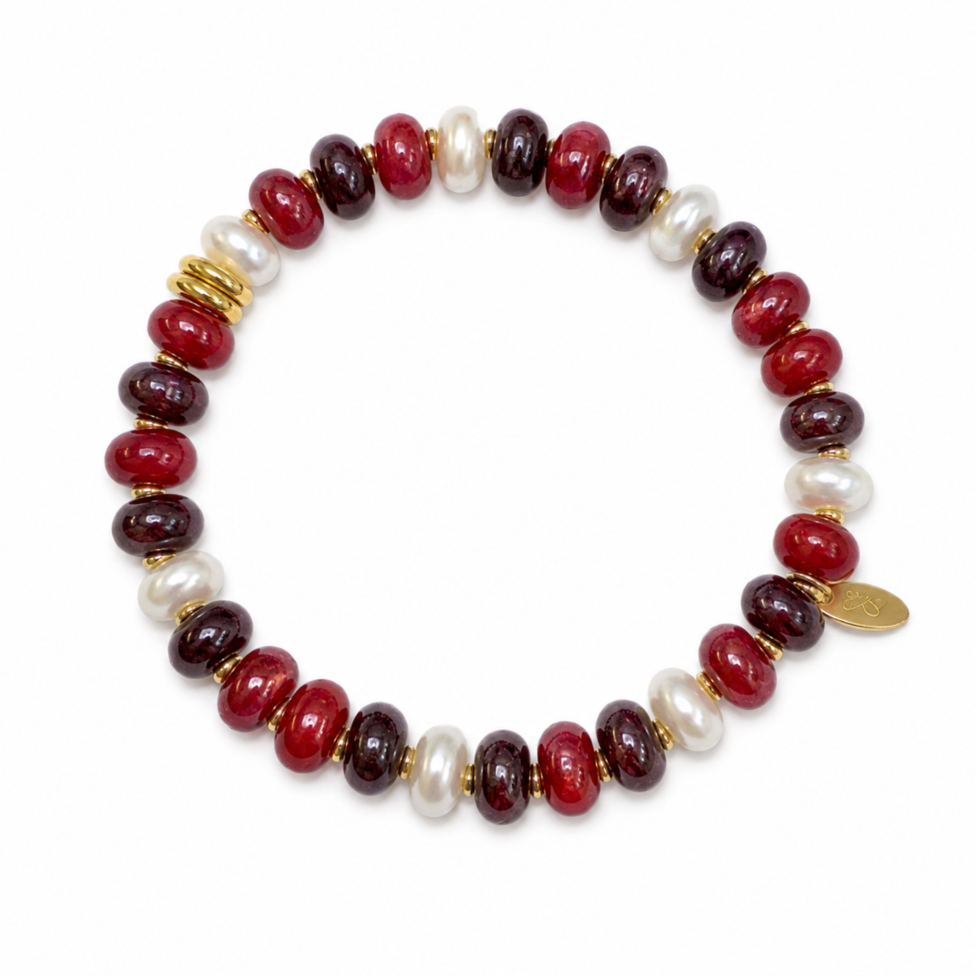 Color Garden natural stone beaded stretch bracelet in Bordeaux Pearl, view 2