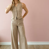 Coffee Pinstripe Jumpsuit