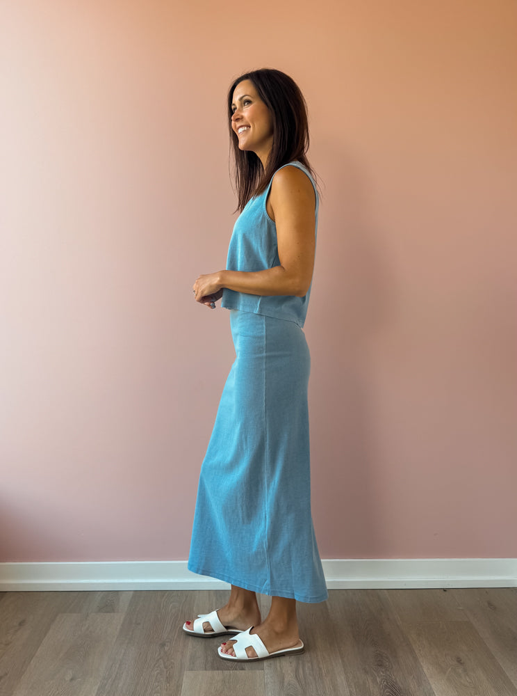 Gail Jersey Denim Midi Skirt