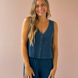 Solace Jersey Denim Top-Navy