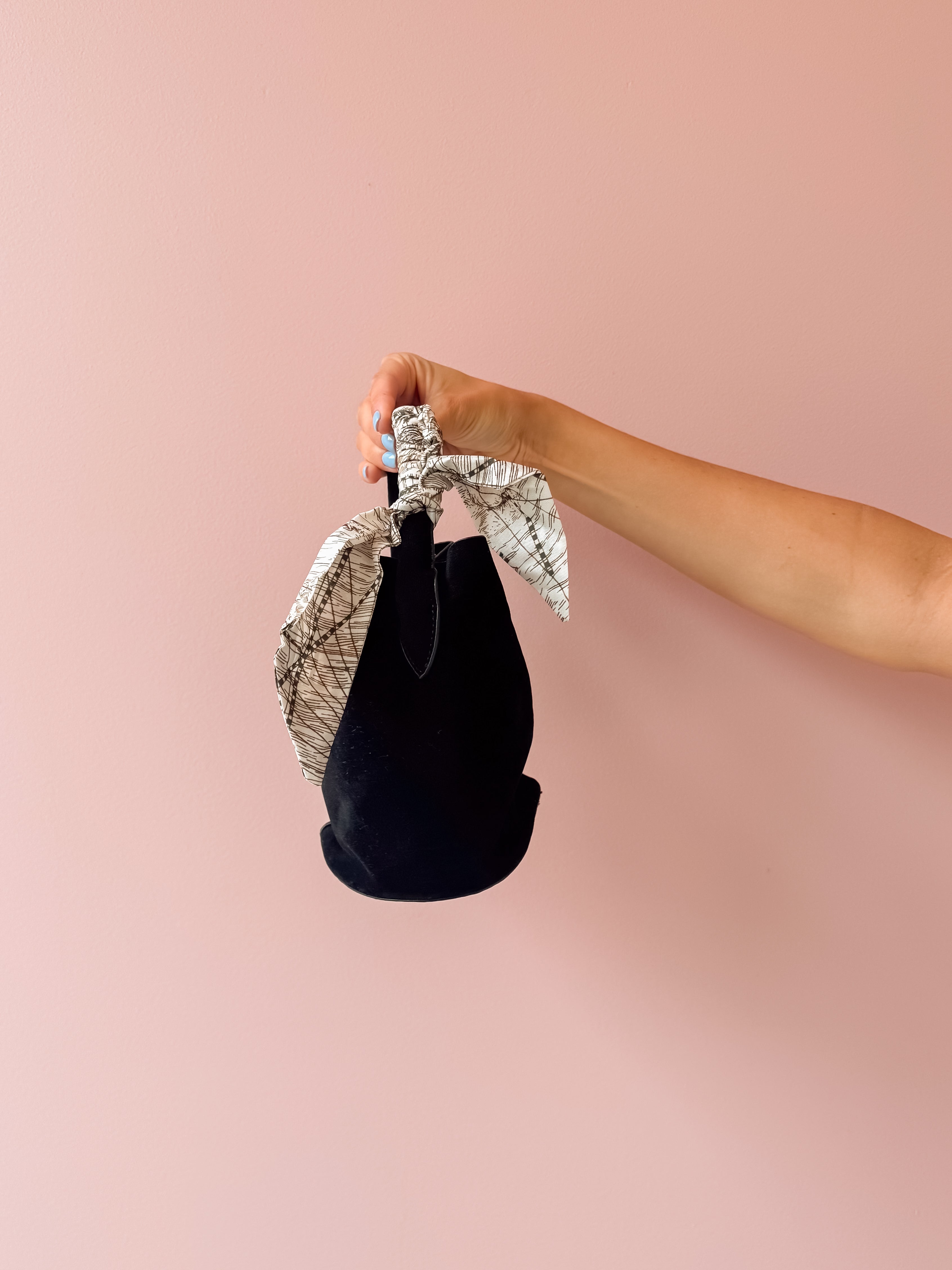 Let's Go Black Mini Suede Bucket Bag
