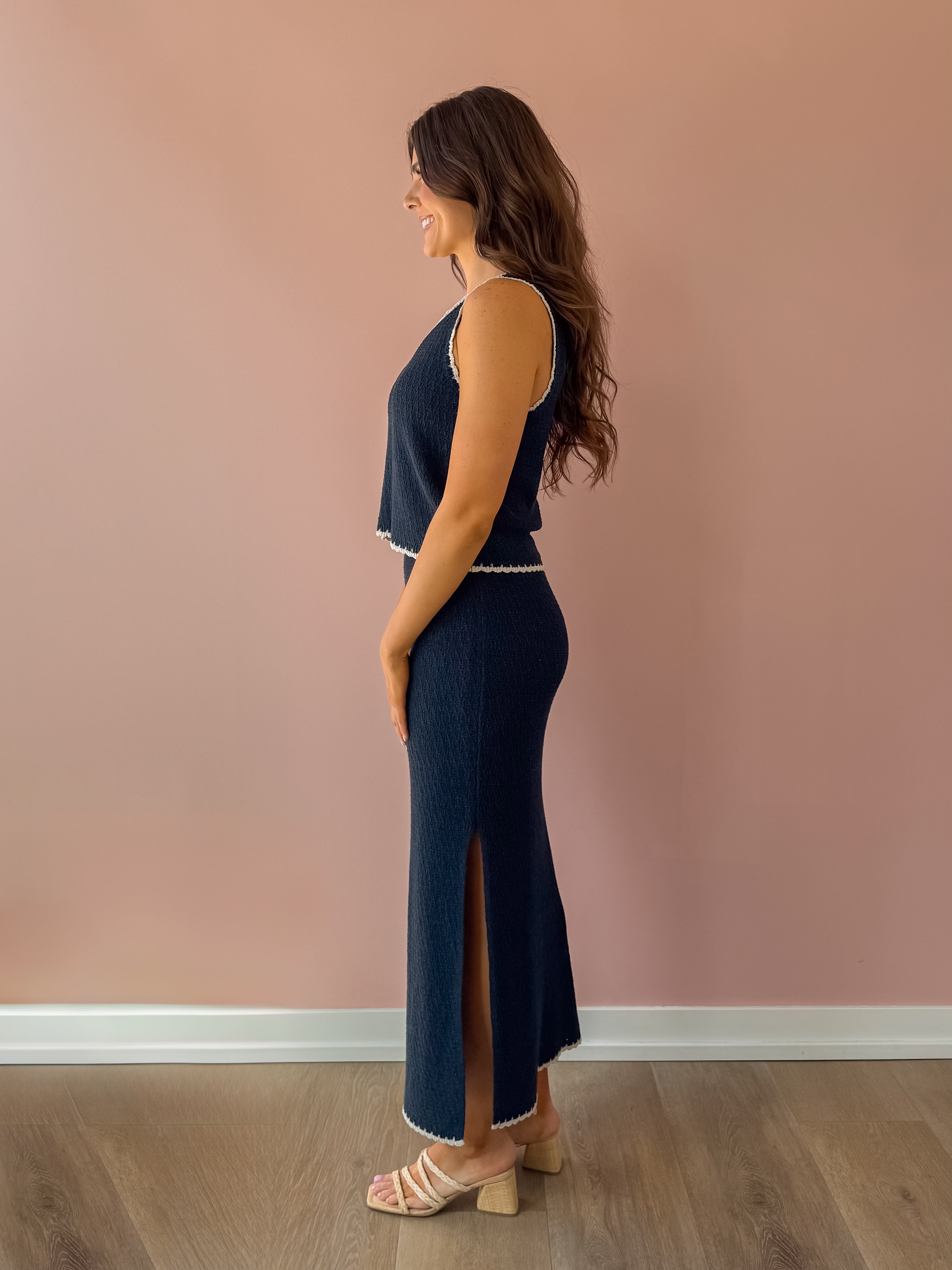 Yessenia Whipstitch Midi Skirt