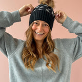 Leopard Pom Pom Hat Black