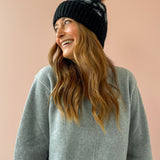 Leopard Pom Pom Hat Black