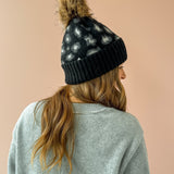 Leopard Pom Pom Hat Black