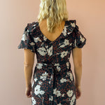 Heartloom Vivan Midi Dress in black floral, close-up back view.