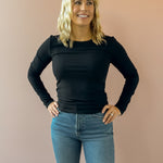 Z Supply Second Skin Black Long Sleeve in black, close-up front view.
