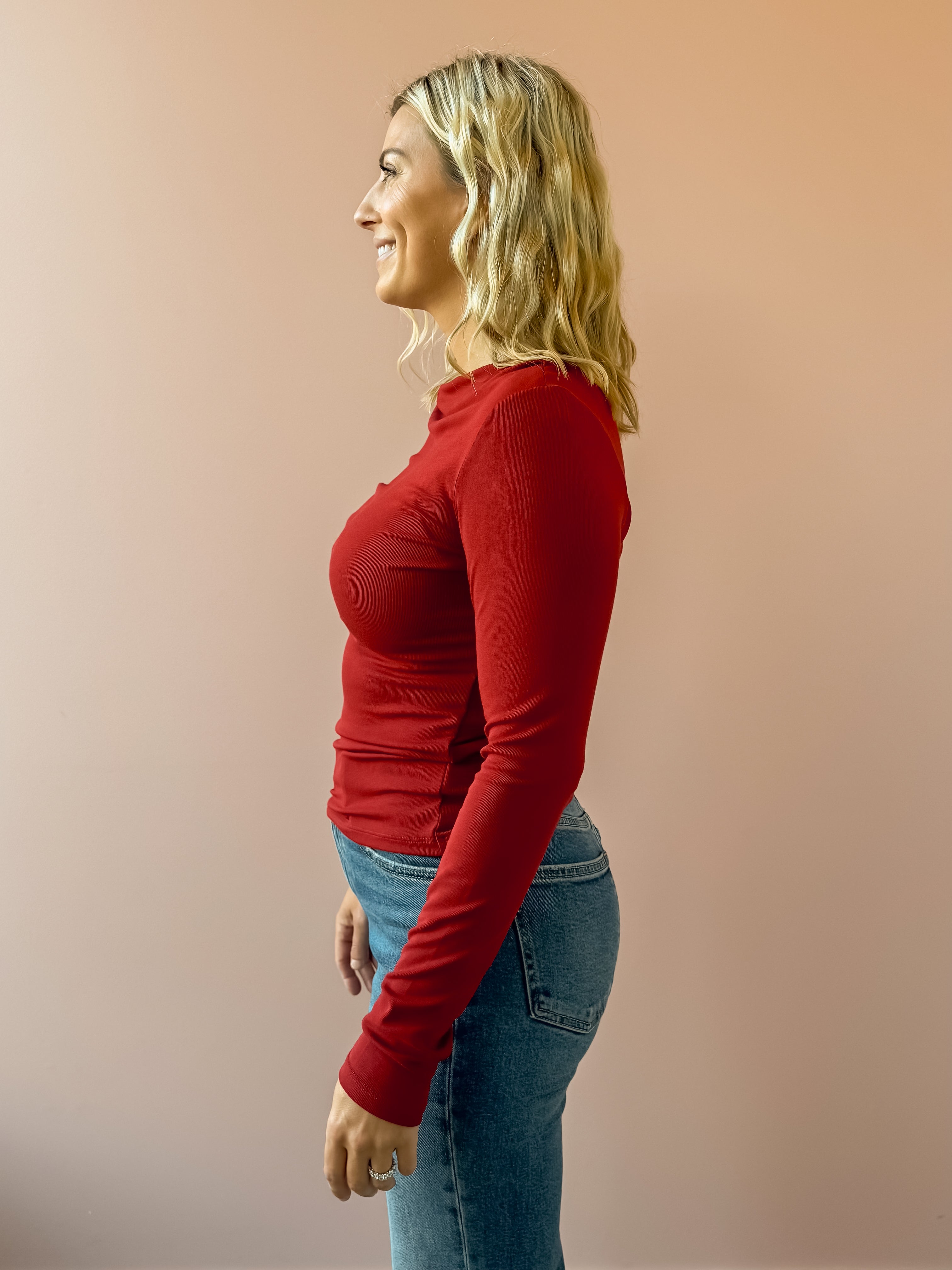 Z Supply Nolita Nights Top in red, side view.