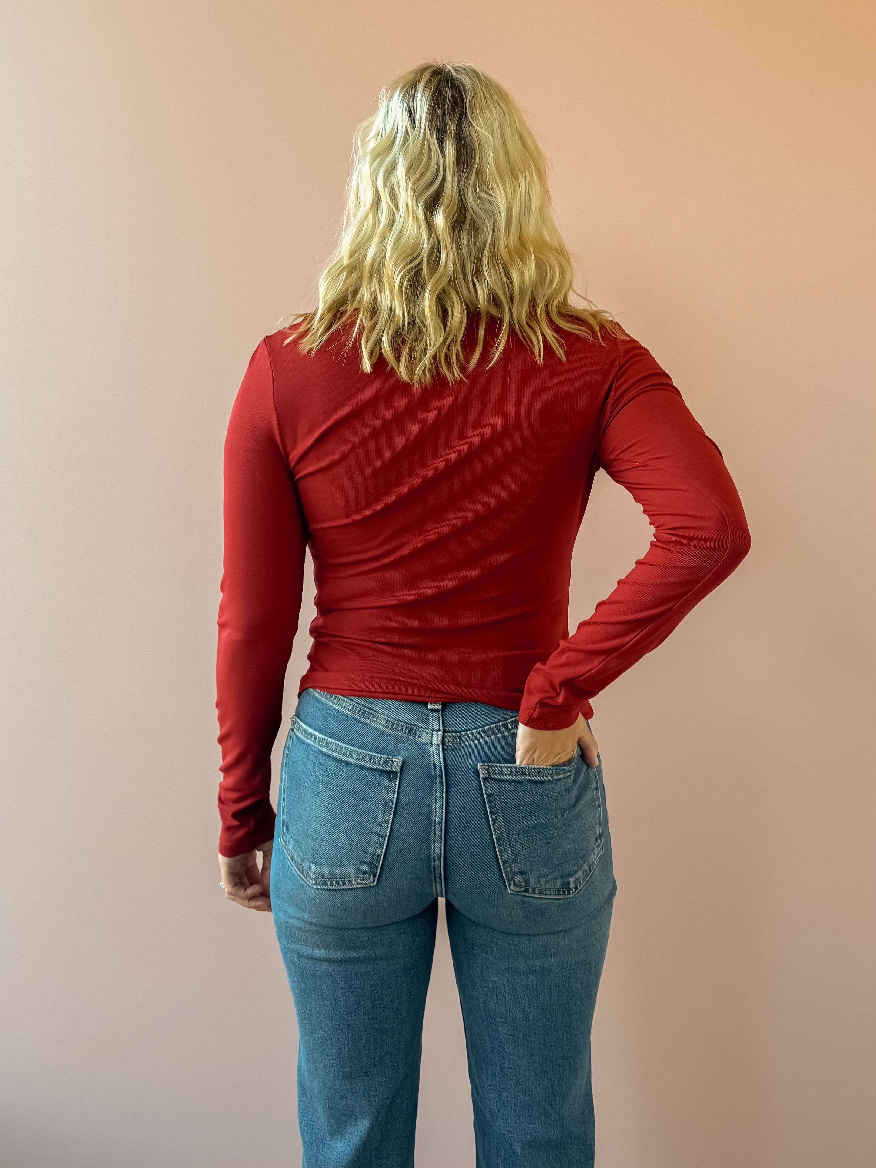 Z Supply Nolita Nights Top in red, back view.