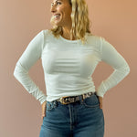 Z Supply Second Skin White Long Sleeve in cream, close-up front view.