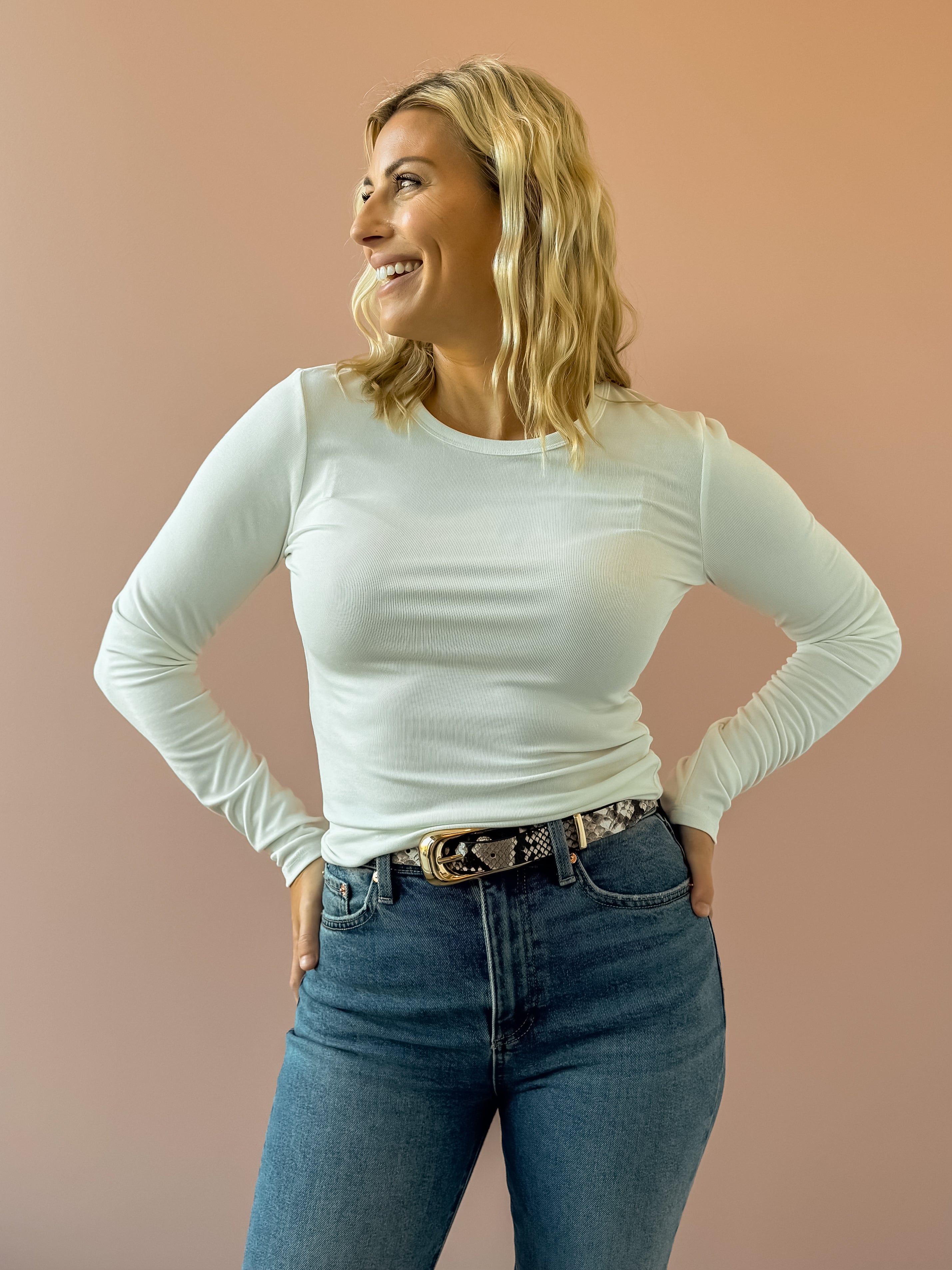 Z Supply Second Skin White Long Sleeve in cream, close-up front view.