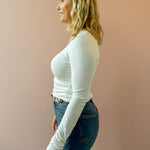 Z Supply Second Skin White Long Sleeve in cream, side view.