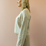 Zoe & Claire Naomi Dress Set in oatmeal, side view.