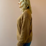 Z Supply Cloud Spun V-neck Sweater in beige, side view.