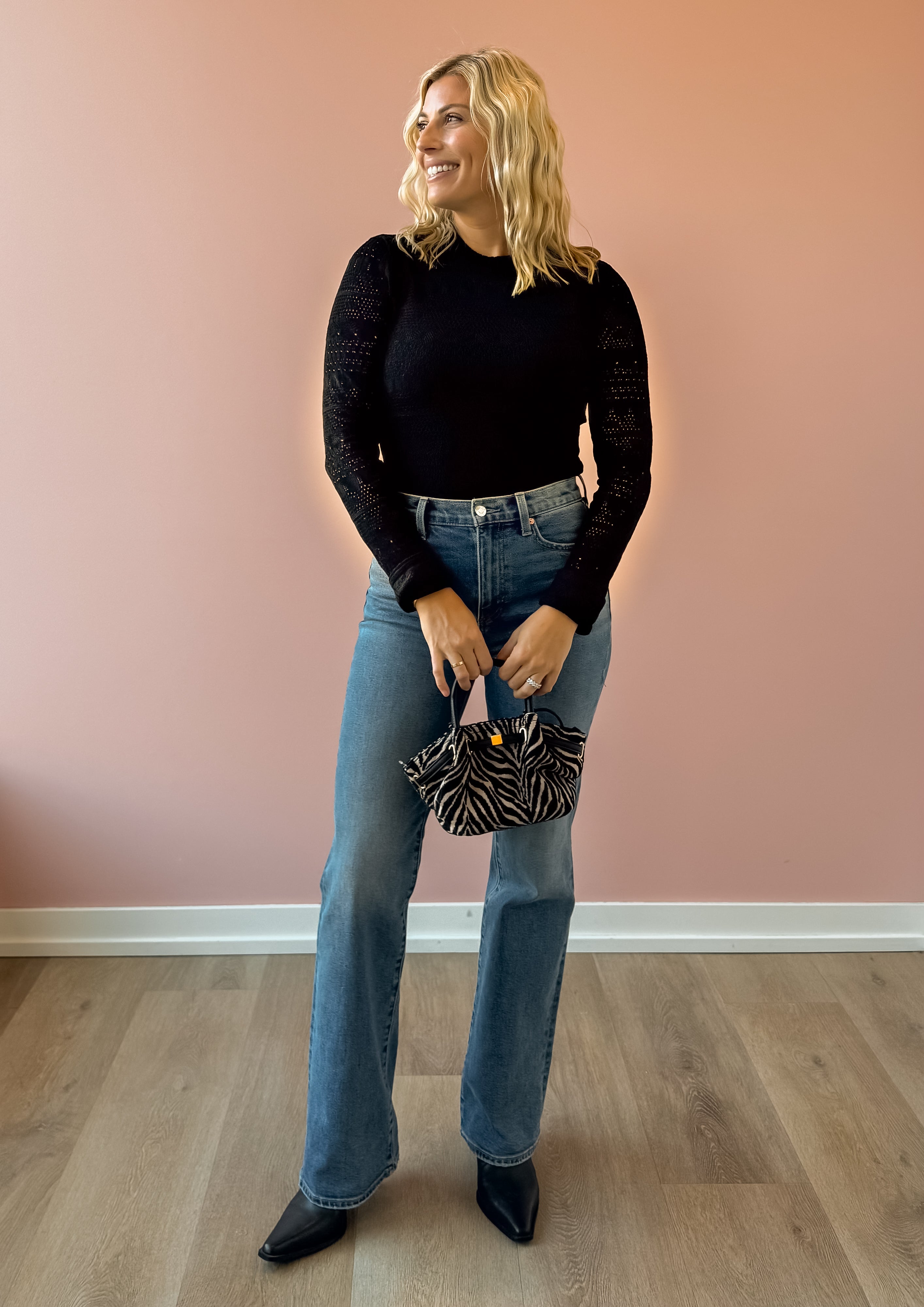 Z Supply Avery Black Sweater Top in black, front view.