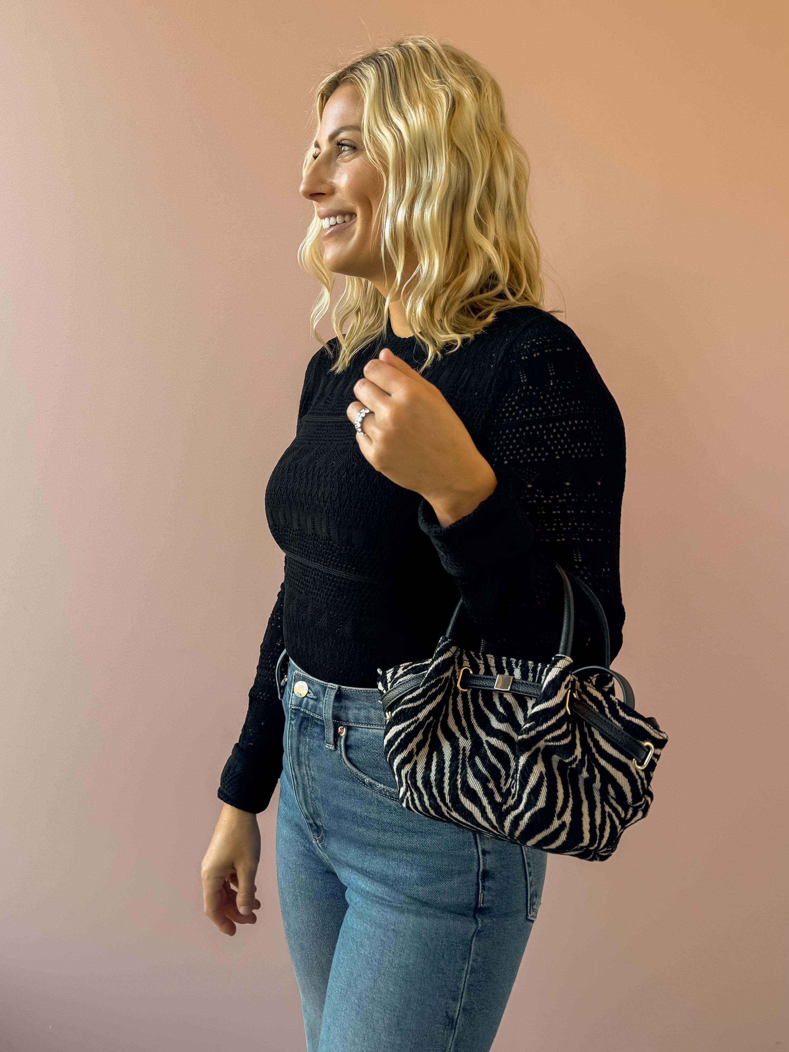 Z Supply Avery Black Sweater Top in black, side view.