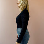Z Supply Avery Black Sweater Top in black, side view.