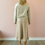 Zoe & Claire Naomi Dress Set in oatmeal, back view.