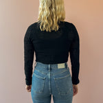 Z Supply Avery Black Sweater Top in black, back view.