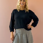 Z Supply Cloud Spun Shaped Crew Sweater in black, close-up front view.