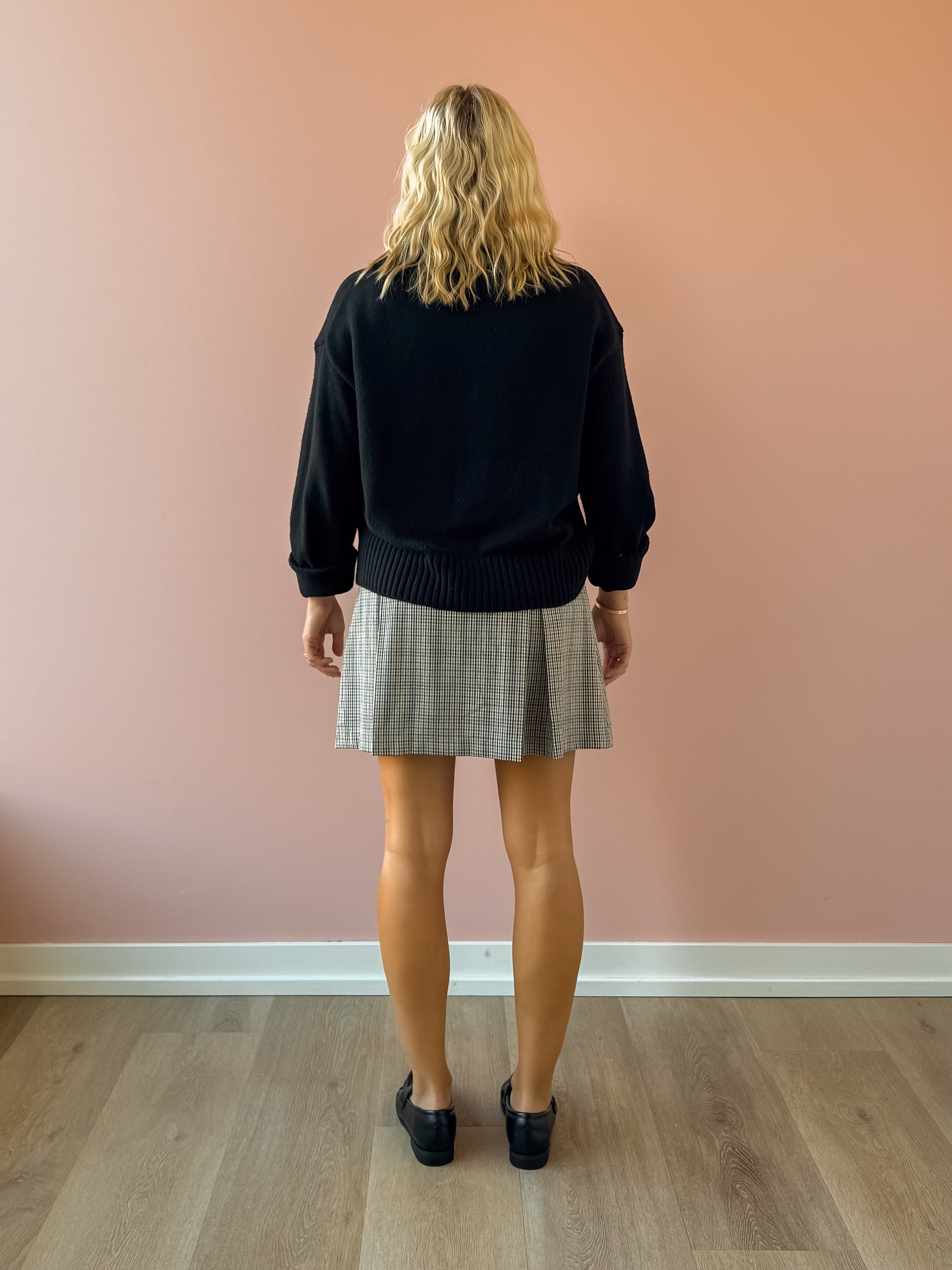 Z Supply Cloud Spun Shaped Crew Sweater in black, back view.