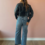 Sage The Label Daredevil Fringe Jacket in black, back view.