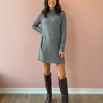 Be Cool Falon Sweater Mini Dress in grey, full-length front view.