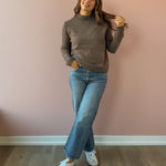 Be Cool Jill Mock Neck Sweater in brown, front view.