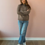 Be Cool Jill Mock Neck Sweater in brown, front view.