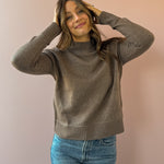 Be Cool Jill Mock Neck Sweater in brown, front close-up.
