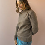 Be Cool Jill Mock Neck Sweater in brown, side close-up.