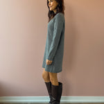 Be Cool Falon Sweater Mini Dress in grey, side view.