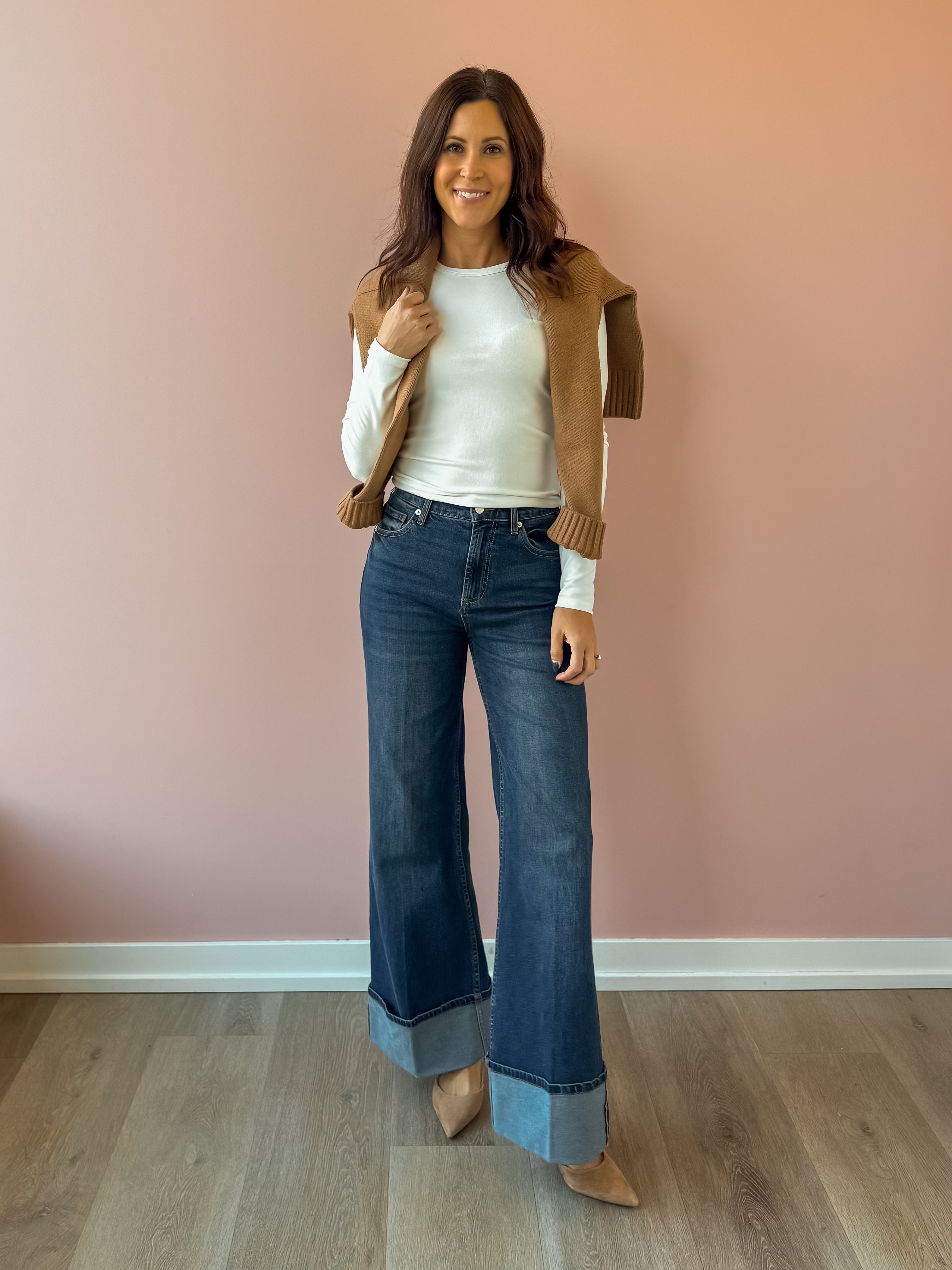 Dear John Fiona Cuff Wide Leg Jeans in blue, full-length front view.