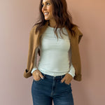 Dear John Fiona Cuff Wide Leg Jeans in blue, front close-up.