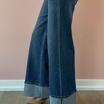 Dear John Fiona Cuff Wide Leg Jeans in blue, close-up of cuffed hem.