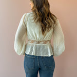 Sage The Label Monaco Peplum Top in cream, back close-up.