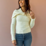 Sage The Label Free Bird Two Piece Sweater in ivory, front close-up.