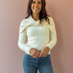 Sage The Label Free Bird Two Piece Sweater in ivory, front close-up.