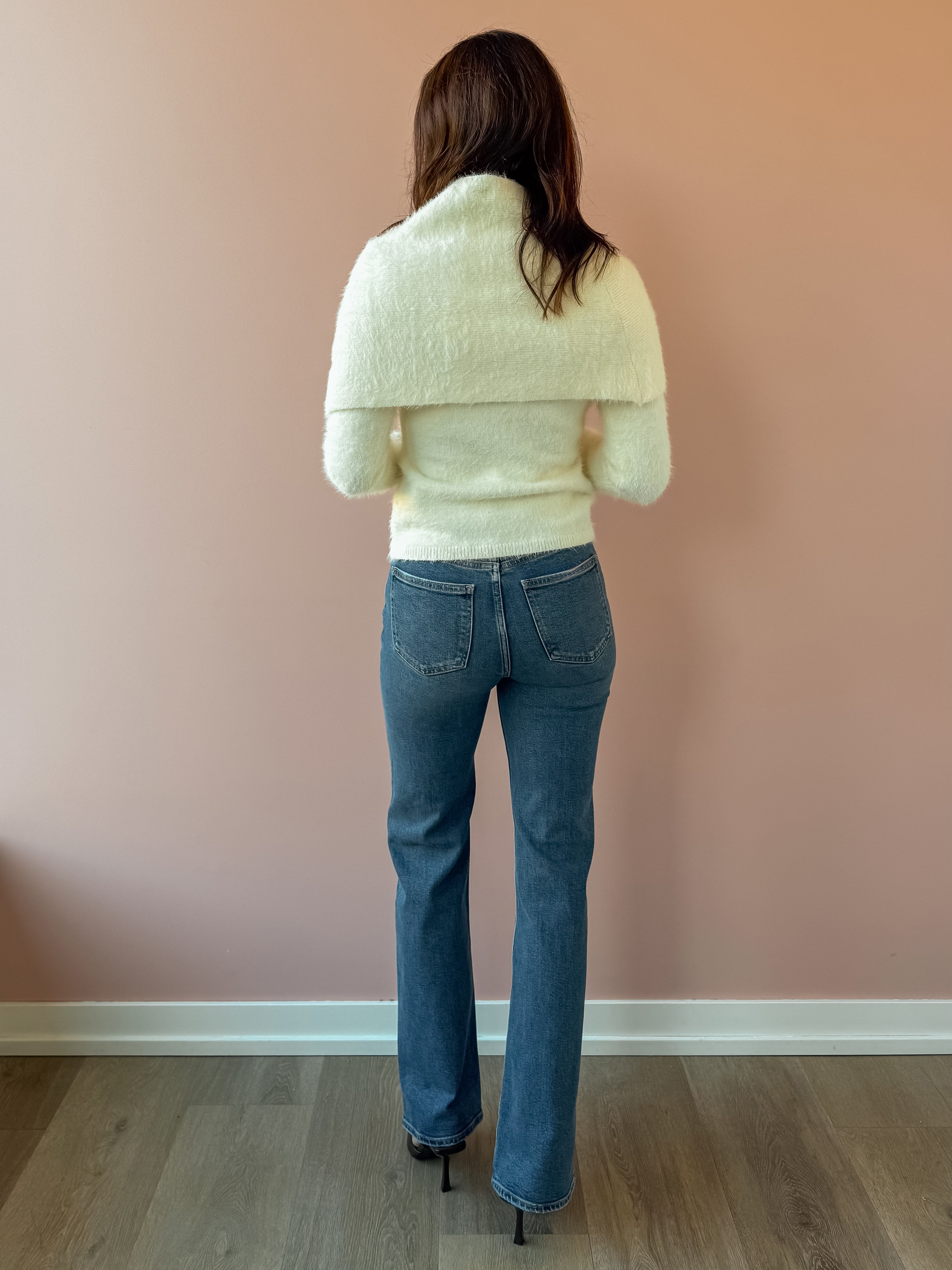 Sage The Label Free Bird Two Piece Sweater in ivory, back view.
