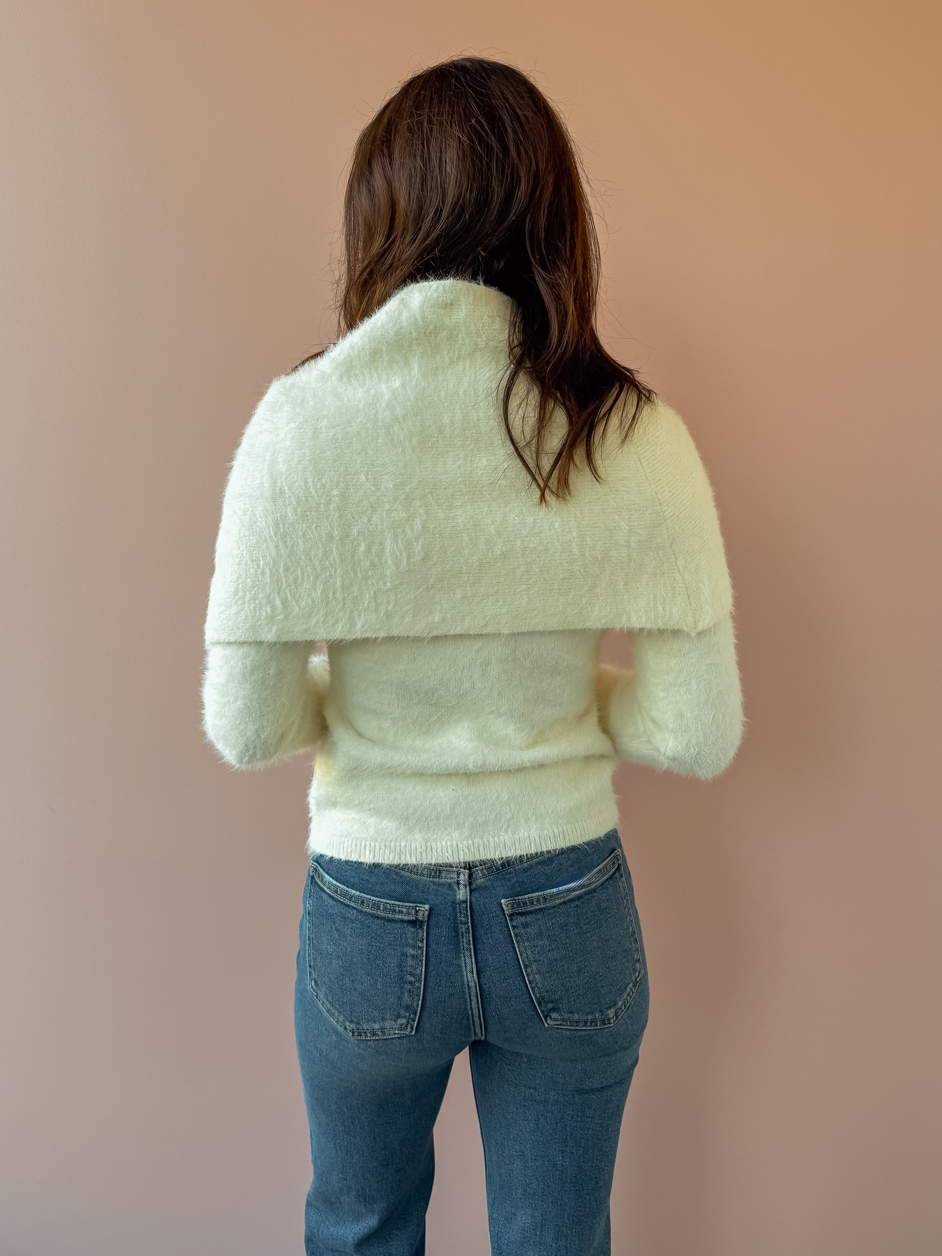 Sage The Label Free Bird Two Piece Sweater in ivory, back close-up.