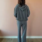 Bailey Rose Jessica Striped Fleece Wide Leg Pants in blue stripe, full-length back view.