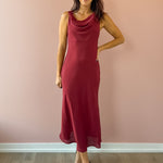 Sadie & Sage Inner Circle Cowl Neck Midi Dress in red, full-length front view.