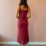 Sadie & Sage Inner Circle Cowl Neck Midi Dress in red, back view.