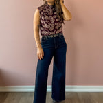 THML Amy Sleeveless Floral Print Top in burgundy, front view.