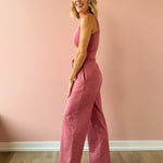 Varley Ruby Cropped Tank and Motion Easy Jogger 30 in pink, side view.